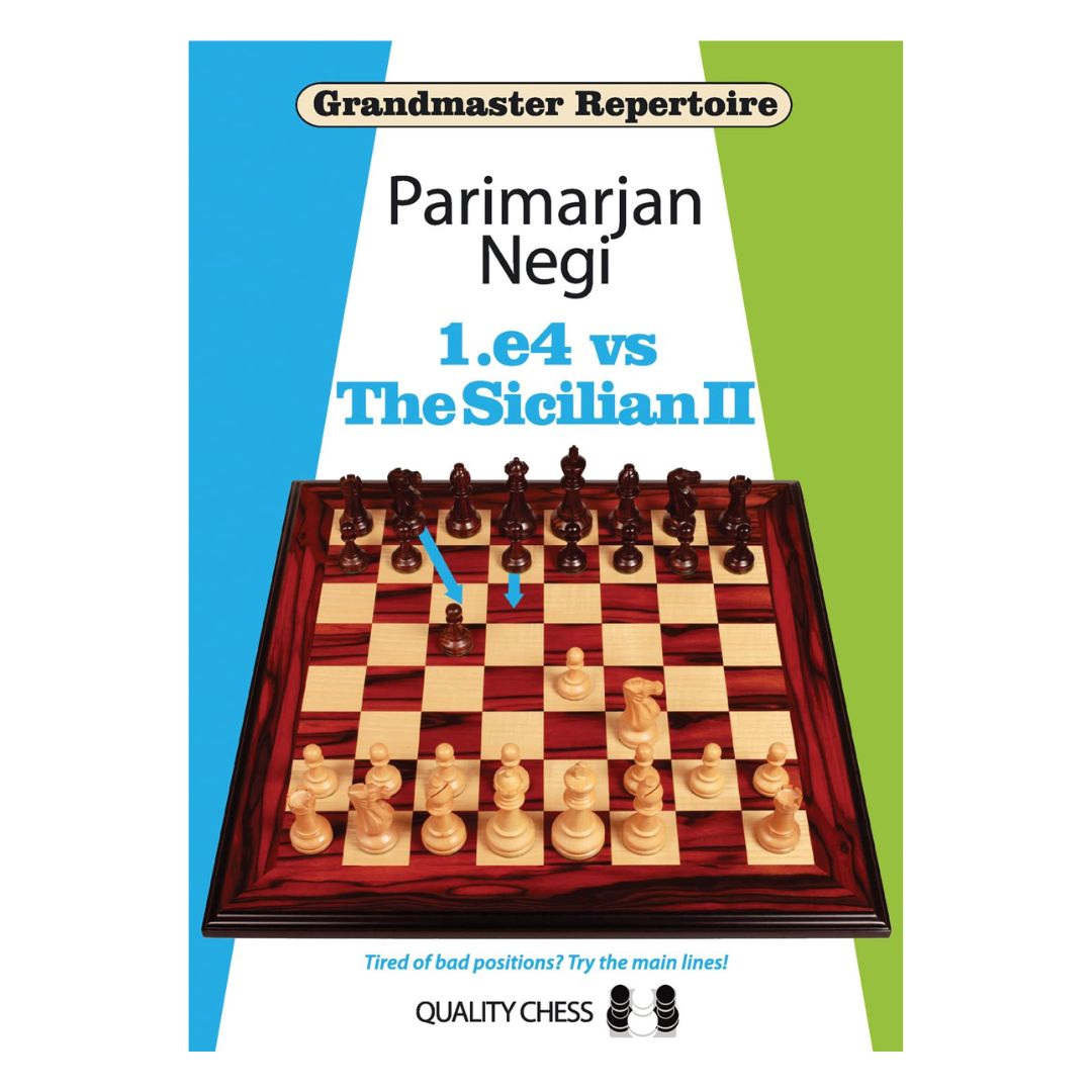 Omslaget till Grandmaster Repertoire - 1.e4, Volume 3 av Parimarjan Negi - en avancerad schackbok med en välstrukturerad vit repertoar mot sicilianskt, baserad på positionell förståelse och taktiska möjligheter.