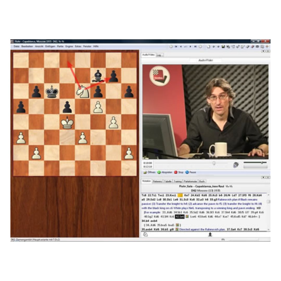 DVD för nedladdning från Chessbase med fokus på att belysa skillnaden mellan springaren och löparen i ett schackspel.