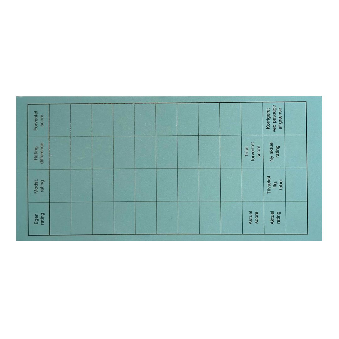 Baksidan av ett rundkort från Dansk Skaksalg, som kan användas för att anordna en schackturnering i Monrad-format här i färgen ljusblå.