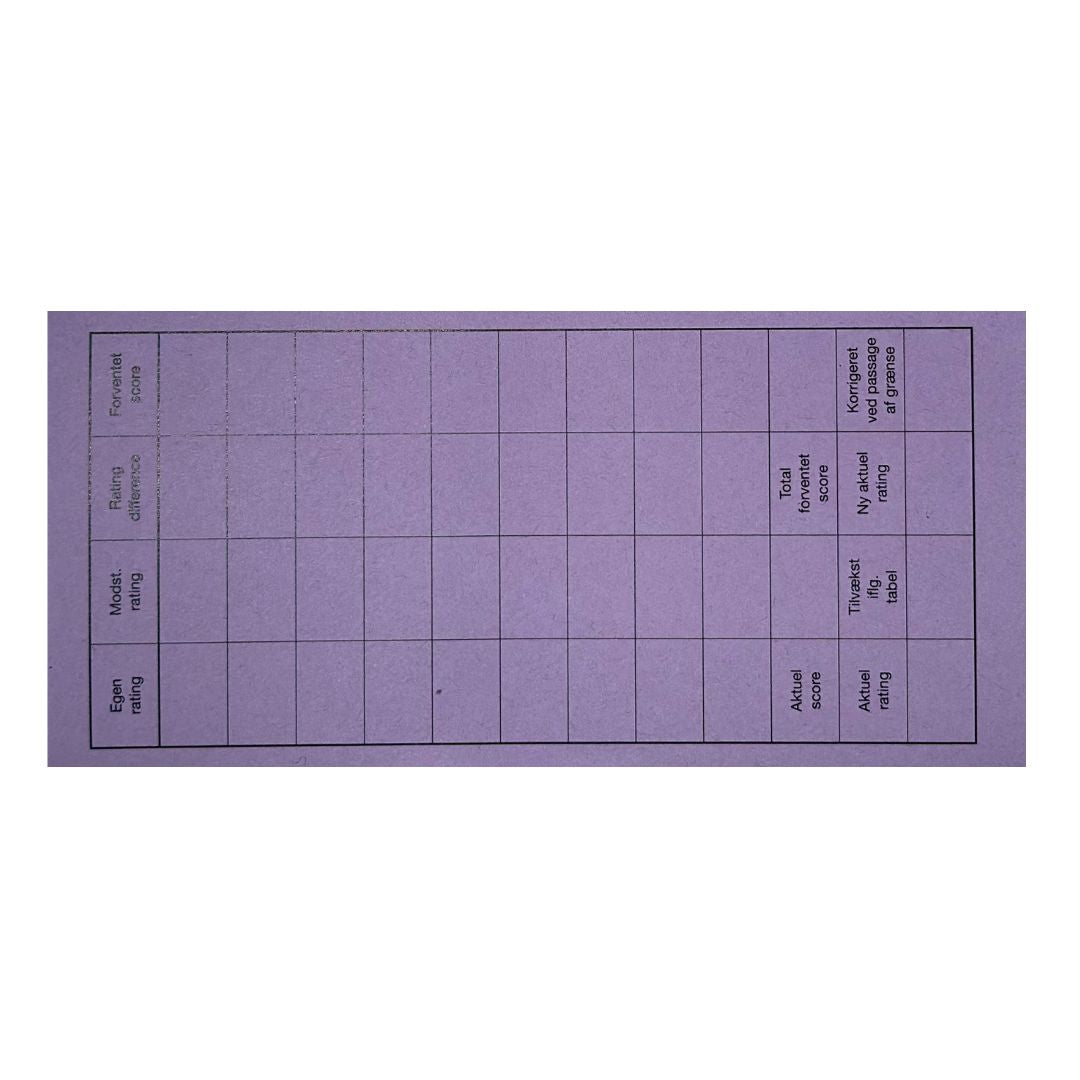 Baksidan av ett rundkort från Dansk Skaksalg, som kan användas för att anordna en schackturnering i Monrad-format här i färgen lila.