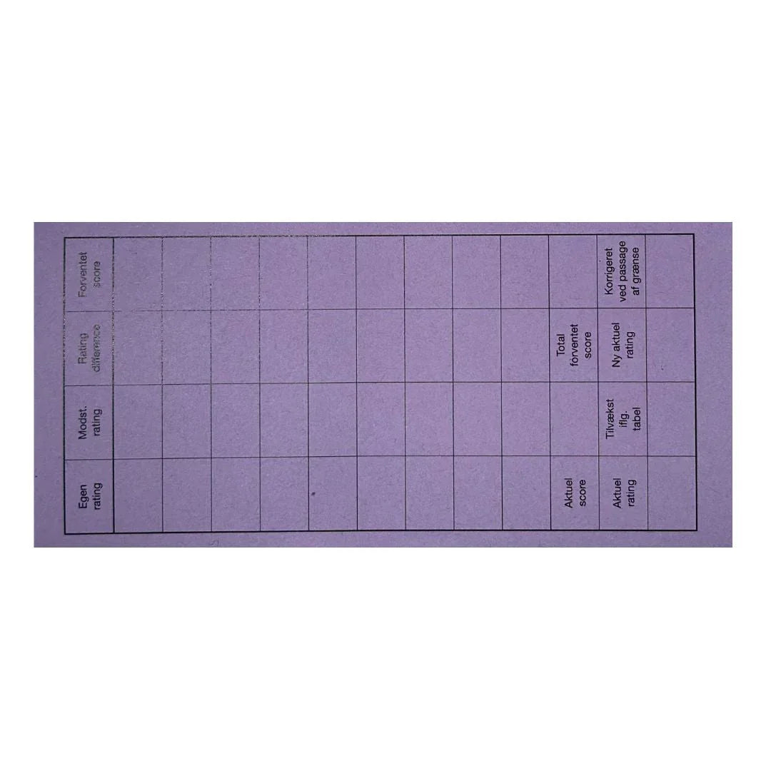 Lila rondkort med tabelllayout för schackspel, premium träschack tillbehör från Schackshoppen.