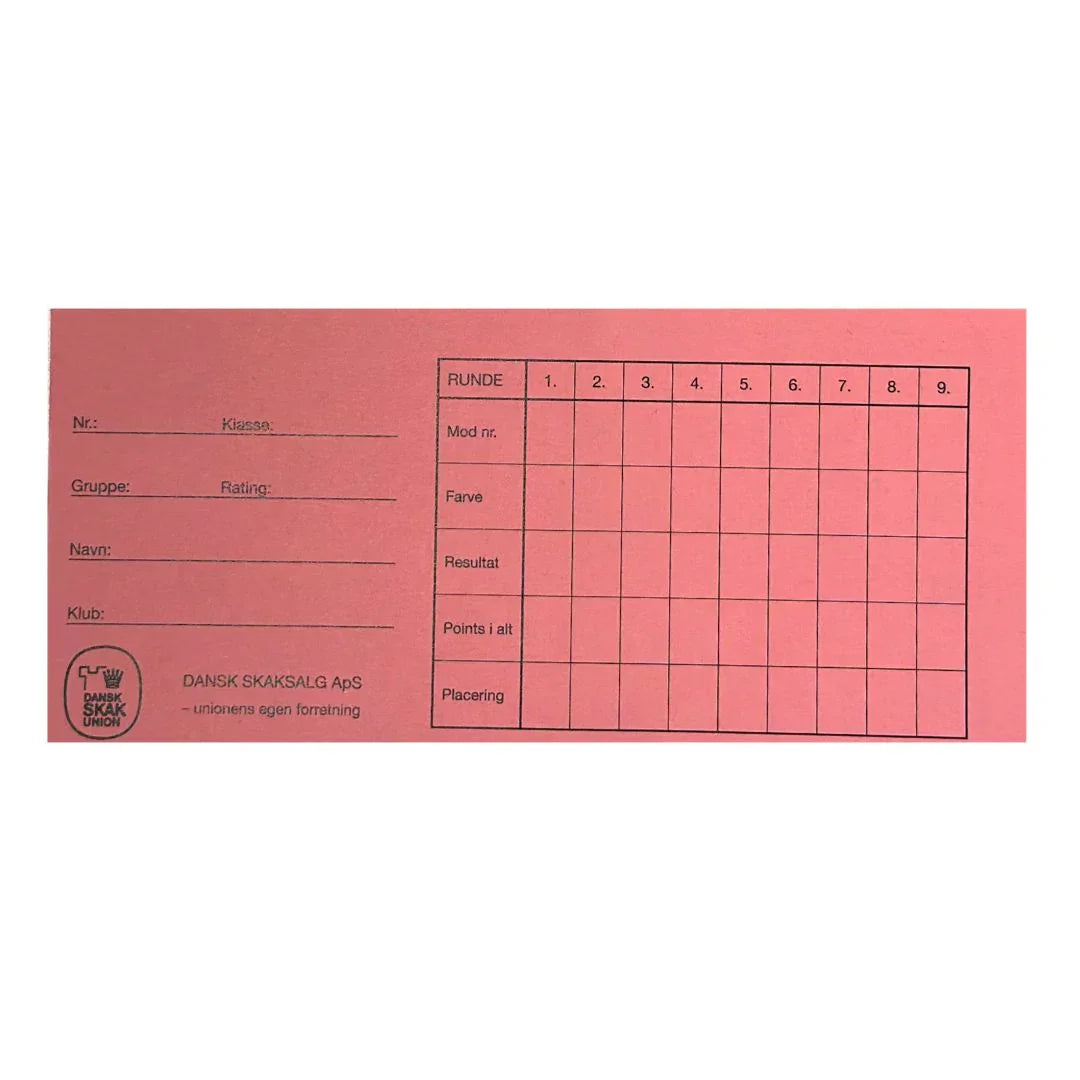 Rosa rondkort från Schackshoppen för premium schackspel och träschack, för anteckningar vid schackbrädet.