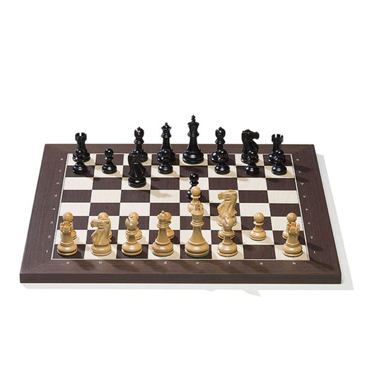 DGT USB elektroniskt schackbräde i wenge med kungliga schackpjäser för att spela online på chess.com eller mot schackdatorn fritz