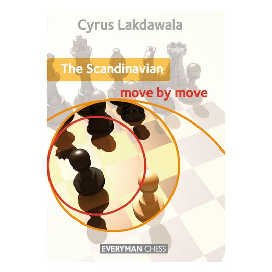 Omslag till schackboken om Det skandinaviska försvaret drag för drag skriven av Cyrus Lakdawala och utgiven av Everyman Chess