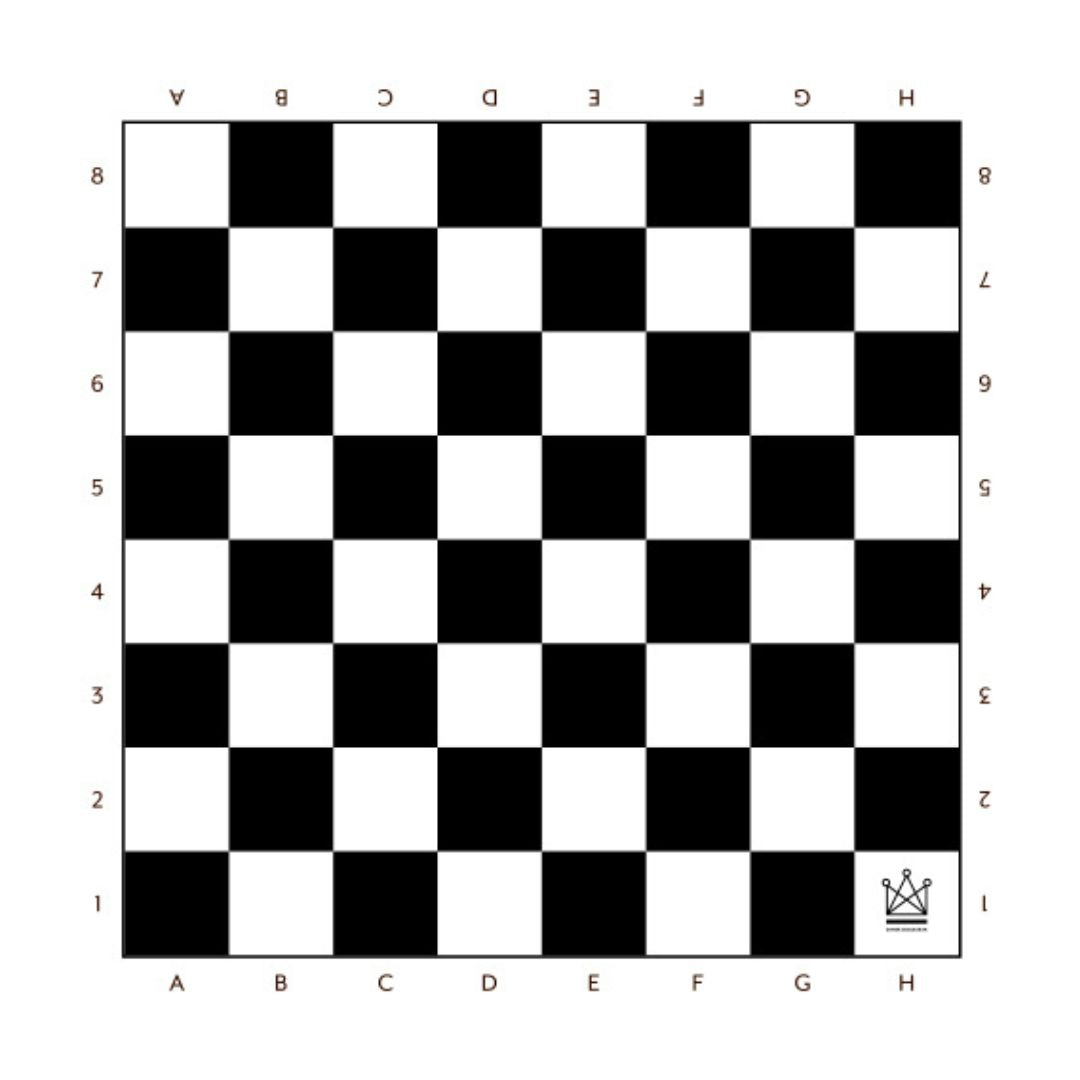 Golvfolie för jätteschack med logotypen för Dansk Skoleskak placerad på det vita H1-fältet