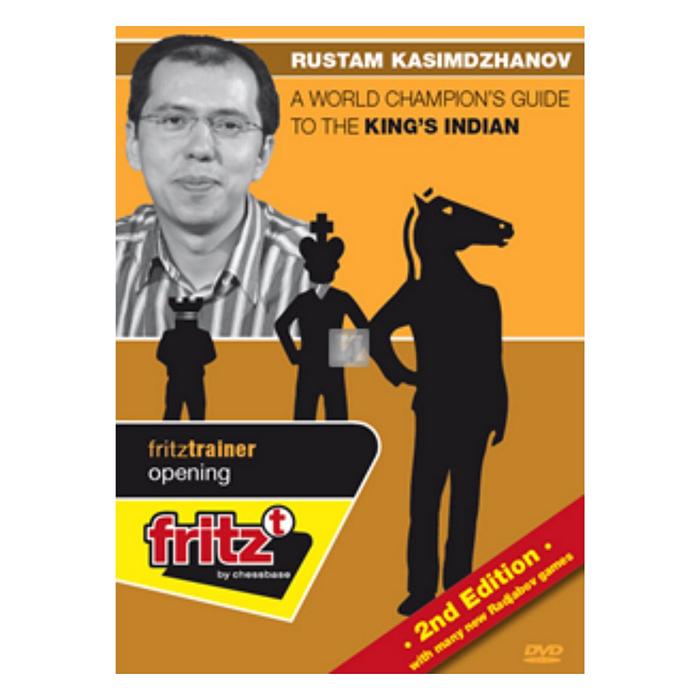 Omslaget till schack-dvd:n King's Indian: A World Champion's Guide utgiven av ChessBase, med en bild på stormästaren Rustam Kasimdzhanov.