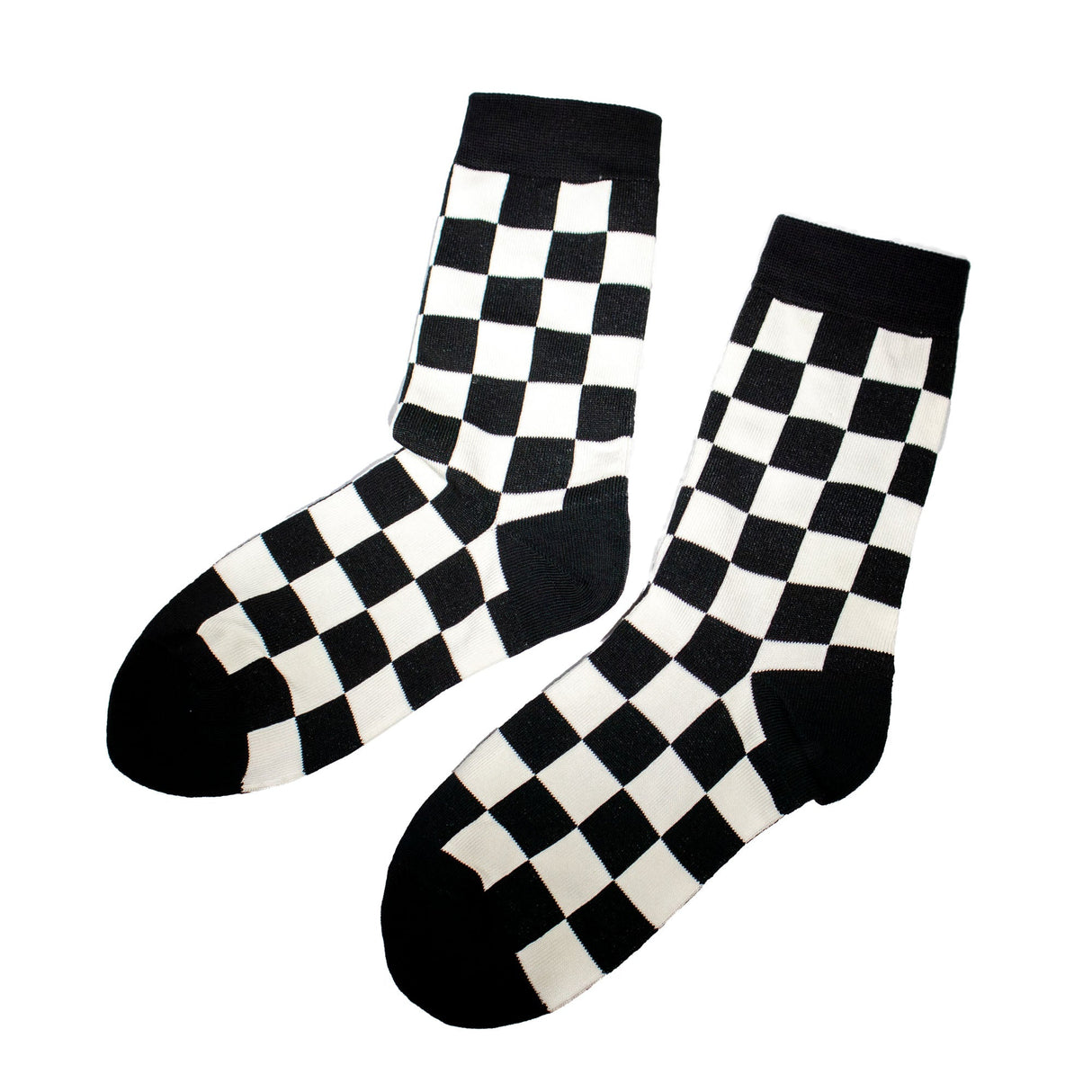Svarta och vita rutiga strumpor finns i flera storlekar.