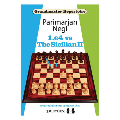 Omslaget till Grandmaster Repertoire - 1.e4, Volume 3 av Parimarjan Negi - en avancerad schackbok med en välstrukturerad vit repertoar mot sicilianskt, baserad på positionell förståelse och taktiska möjligheter.