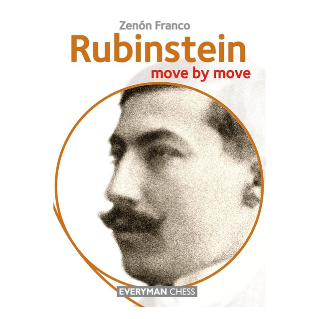 Omslag till Rubinstein: Move by Move av GM Zenón Franco - en schackbok som utforskar Rubinsteins briljanta partier