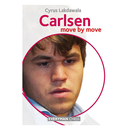 Forside af skakbogen "Lær af Magnus Carlsen" – en guide til verdensmesterens strategi.