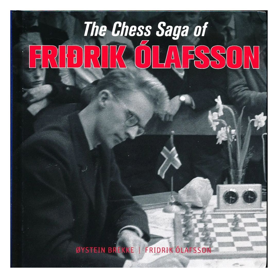 Omslag till ”The Chess Saga of Fridrik Ólafsson” – en partisamling om Islands schacklegende och tidigare FIDE-president.
