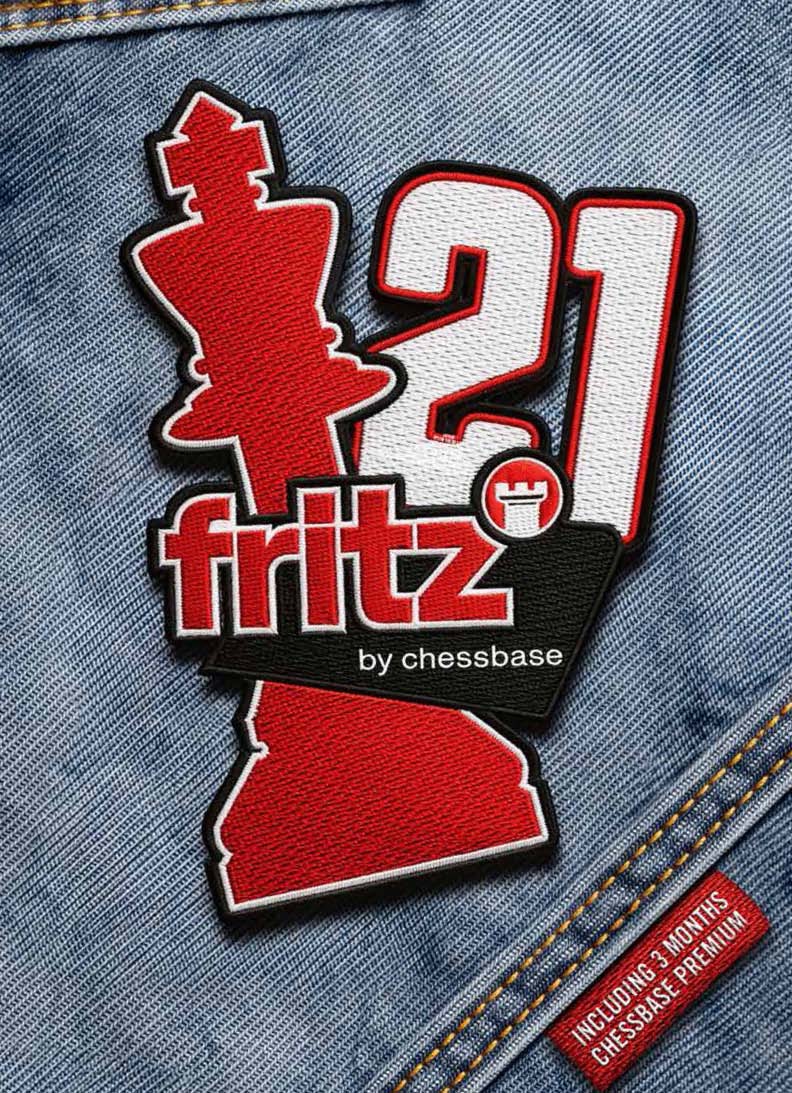 Logotyp för Fritz 21 schackprogrammet från ChessBase broderat på denim.
