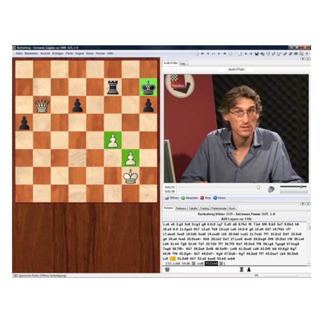 Den engelska stormästaren Daniel King visar en ställning där vit har en drottning och svart har ett torn och en bonde extra.