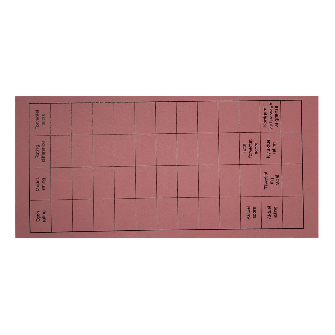 Baksidan av ett rundkort från Dansk Skaksalg, som kan användas för att anordna en schackturnering i Monrad-format här i färgen ljusrosa.