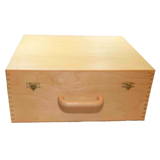 Vacker resväska i trä för förvaring av schackklockor i alla former och storlekar för användning på resan eller för turneringsledaren