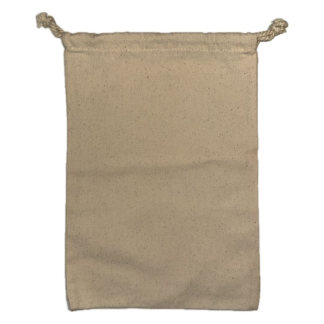 beige sandfärgad bomullspåse för förvaring av schackpjäser säljs av skakshoppen.dk