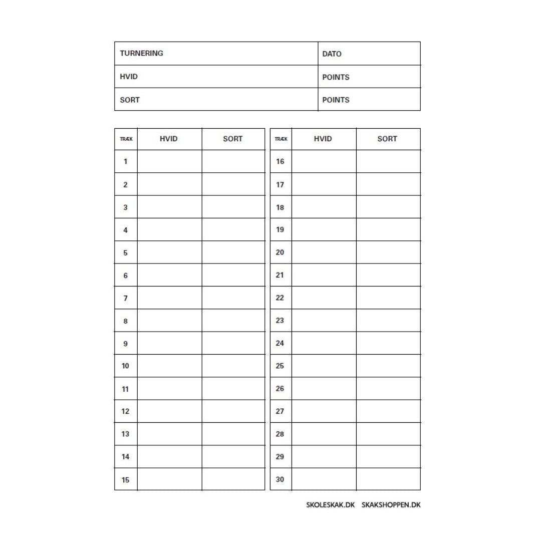 Framsidan av en schackprotokoll från Dansk Skoleskak som kan köpas i schackshoppen.se