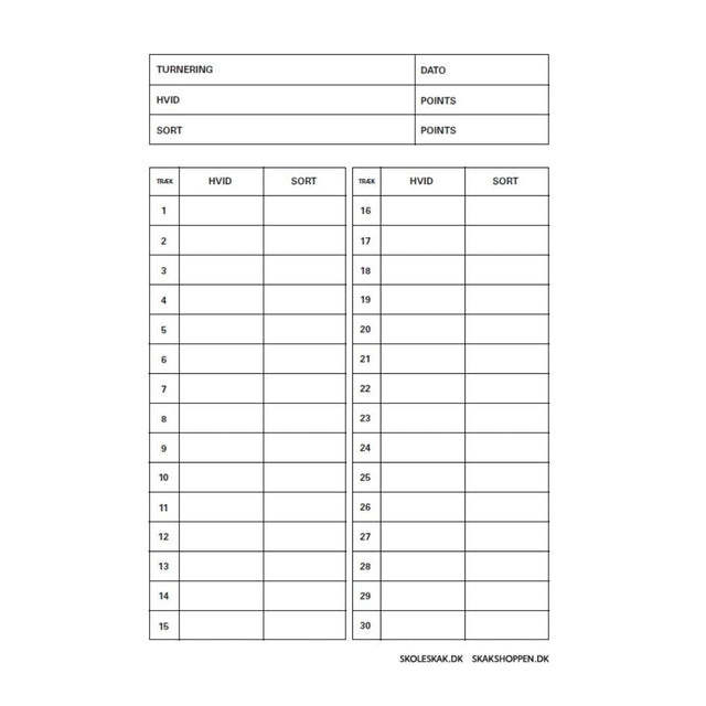 Framsidan av en schackprotokoll från Dansk Skoleskak som kan köpas i schackshoppen.se