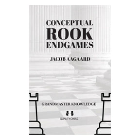 Conceptual Rook Endgames bok med schackbräde och schackpjäser i bakgrunden, premium schackspel från Quality Chess.