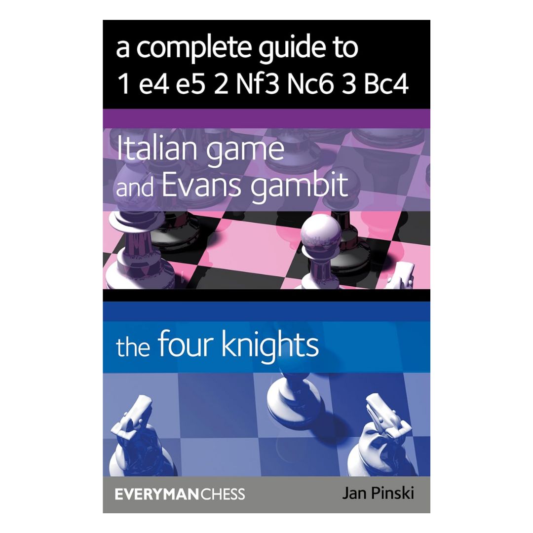 Omslag till schackbok om italiensk öppning av Jan Pinski – en modern klassiker inom anfallsschack med modellpartier och djupgående förklaringar.