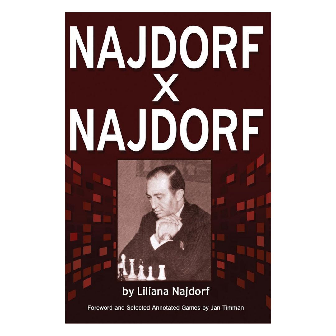 Omslaget till ”najdorf x najdorf”, en personlig och historisk skildring av schackmästaren, skriven av hans dotter Liliana Najdorf.