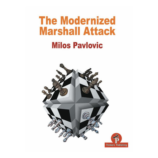 Omslag till ”The modernized Marshall Attack” av GM Milos Pavlovic – repertoarbok för svart i spansk öppning med fokus på Marshall och Anti-Marshall.