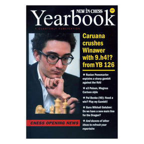 Framsidan av New In Chess Yearbook med 35 kapitel om de senaste schacköppningarna och teoretiska utvecklingarna.