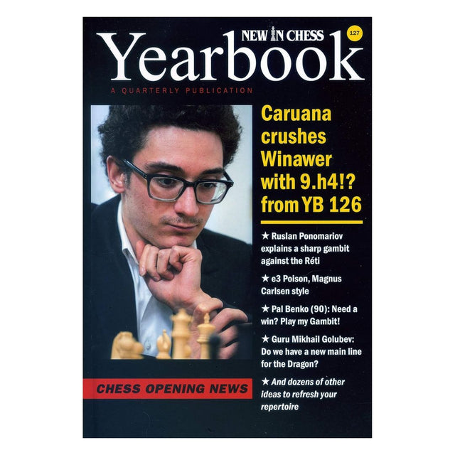 Framsidan av New In Chess Yearbook med 35 kapitel om de senaste schacköppningarna och teoretiska utvecklingarna.