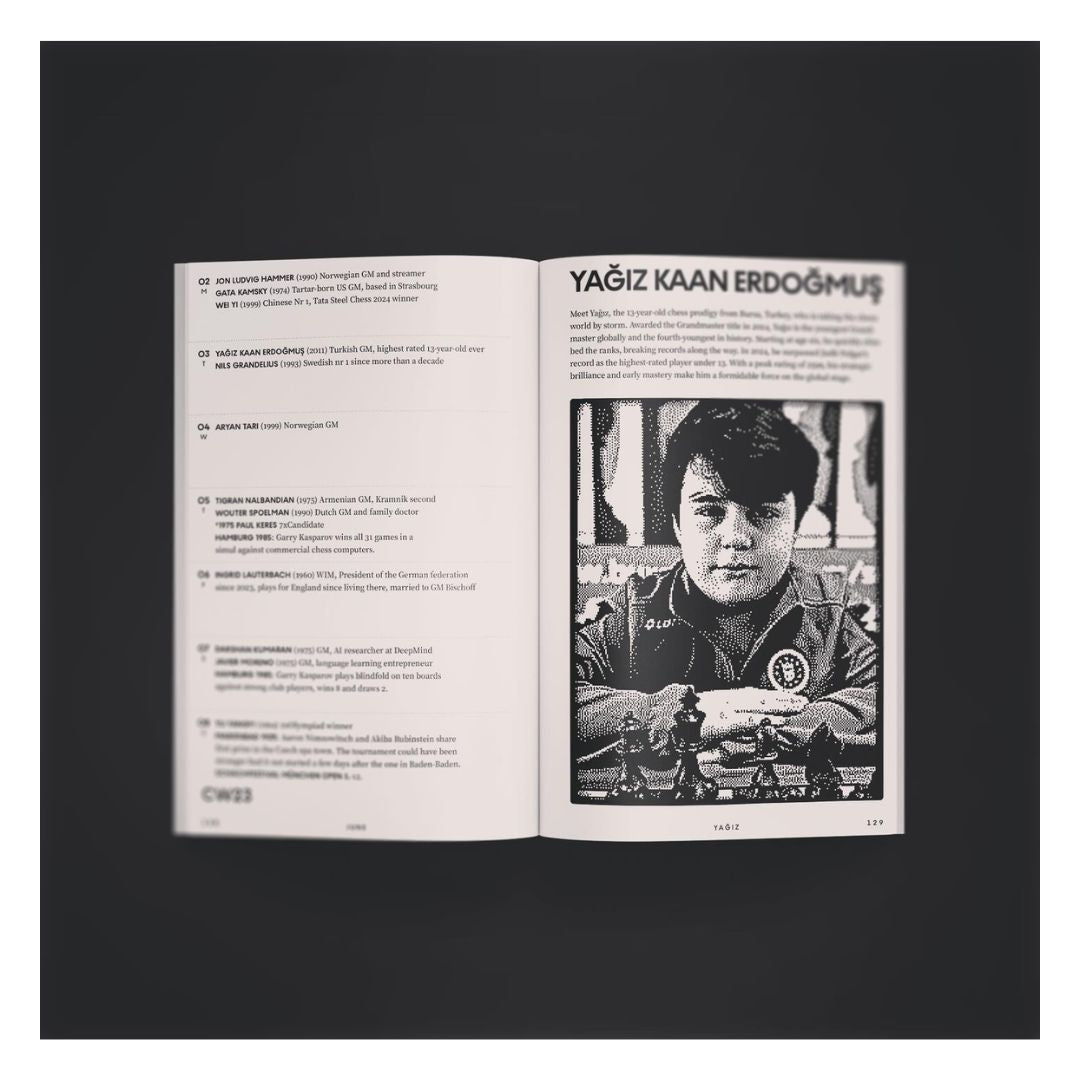 En titt på Yagiz Kaan Erdogmus i pocket chess 2025, ett turkiskt schacktalang som gjorde bra ifrån sig vid SKAK OL 2024 i Budapest.