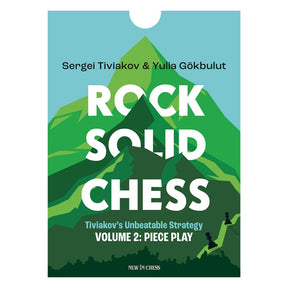 Omslag till Rock Solid Chess volym 2 med grönt och blått grafiskt motiv, engelskspråkig schackstrategibok.