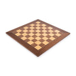 Luksus spansk skakbræt i valnød med 50 mm feltstørrelse og en tyk træramme, der understreger æstetikken ved de flotte samlinger i hjørnerne