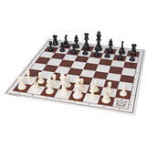 Skolornas favorit schackspel med schackbräde i plast och dansk skolschacklogotyp på h1-fältet och staunton schackpjäser i svartvitt