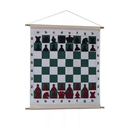 Demonstrationsbräda i vinyl som kan hängas upp så att man kan undervisa utifrån den i sin schackklubb eller för skolschack.