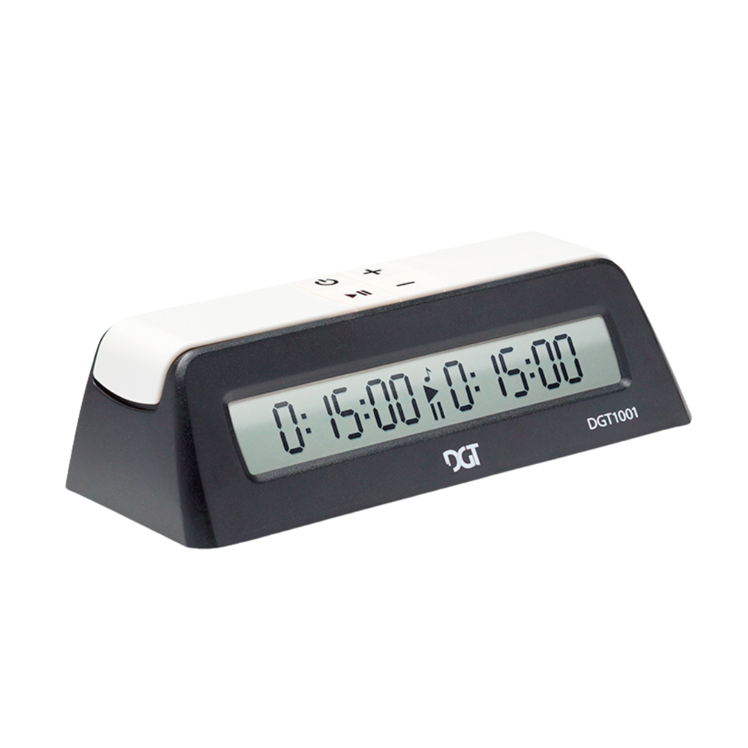 Enkel svartvit schackklocka i sidovy av märket DGT