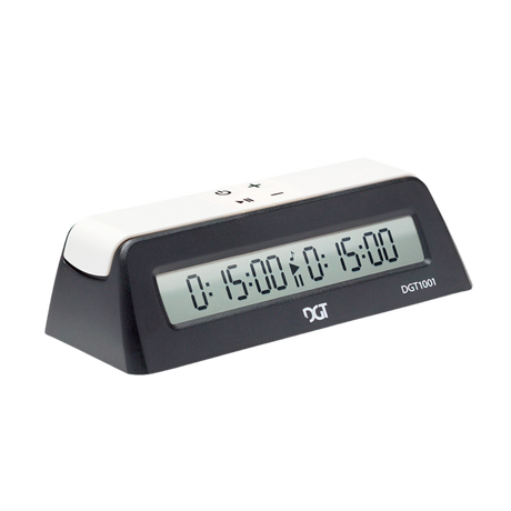 Enkel svartvit schackklocka i sidovy av märket DGT