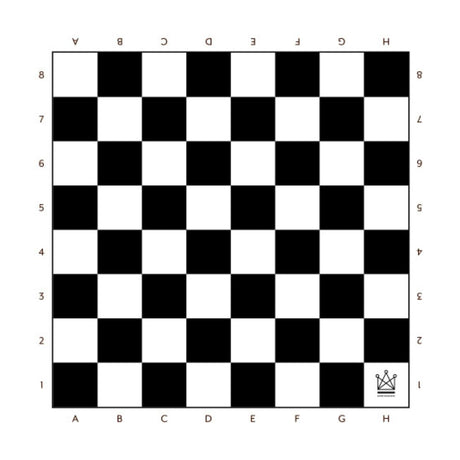 Golvfolie för jätteschack med logotypen för Dansk Skoleskak placerad på det vita H1-fältet