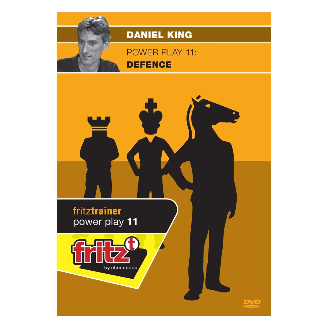 Powerplay 11 defence dvd:s orange omslag med människofigurer som har schackpjäser som huvuden