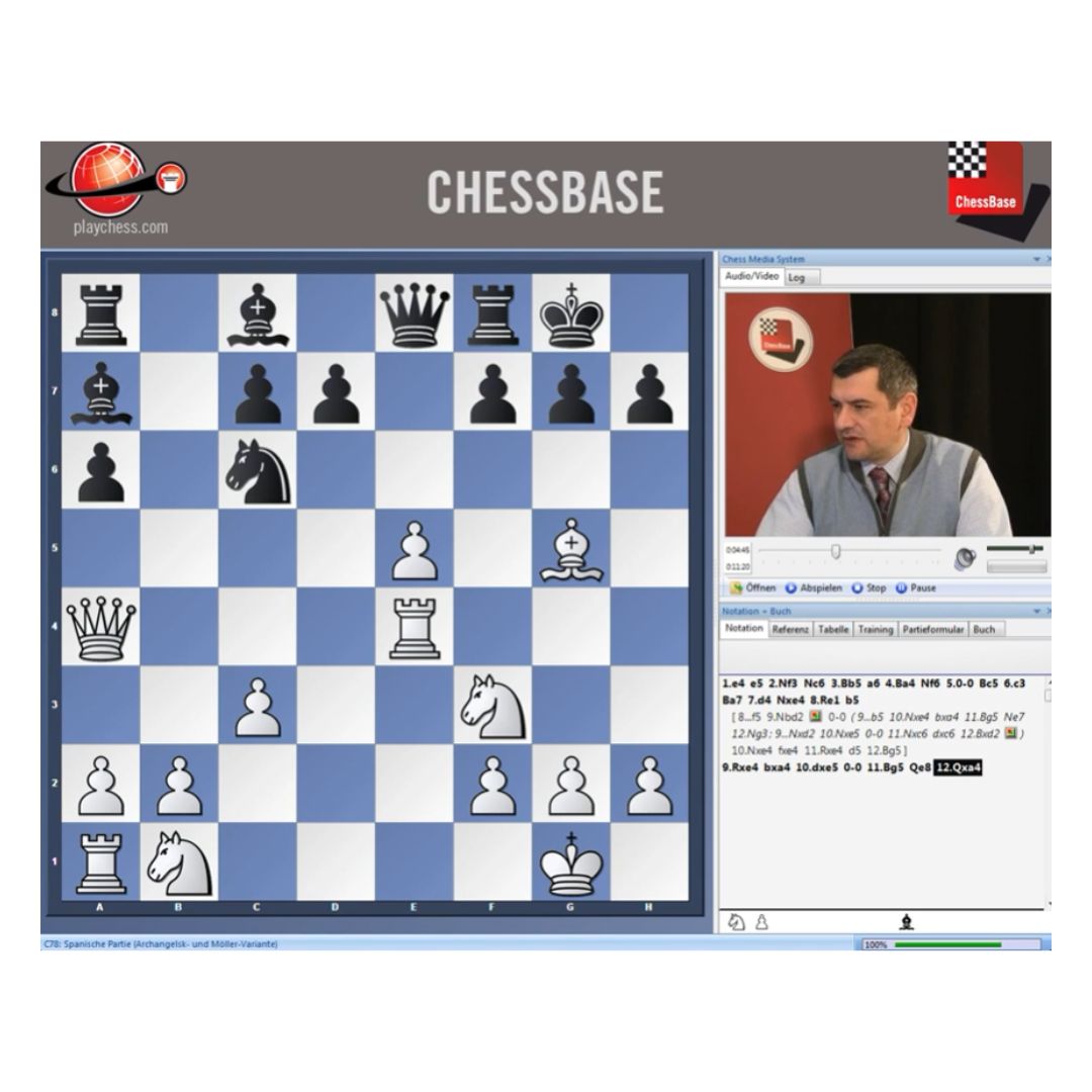 DVD Winning with the Ruy Lopez Vol. 2 Utdrag ur öppningen spansk där både svart och vit har gjort en rockad i schackspelet.