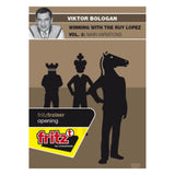 Brun omslag med människor som har schackpjäser som huvuden på DVD med Winning with the Ruy Lopez vol 3 med huvudvarianter i spansk öppning i schack