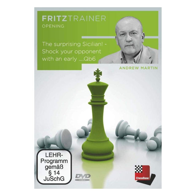Omslag på en DVD i Chessbase Fritztrainer The Surprising Sicilian av schackspelaren Andrew Martin