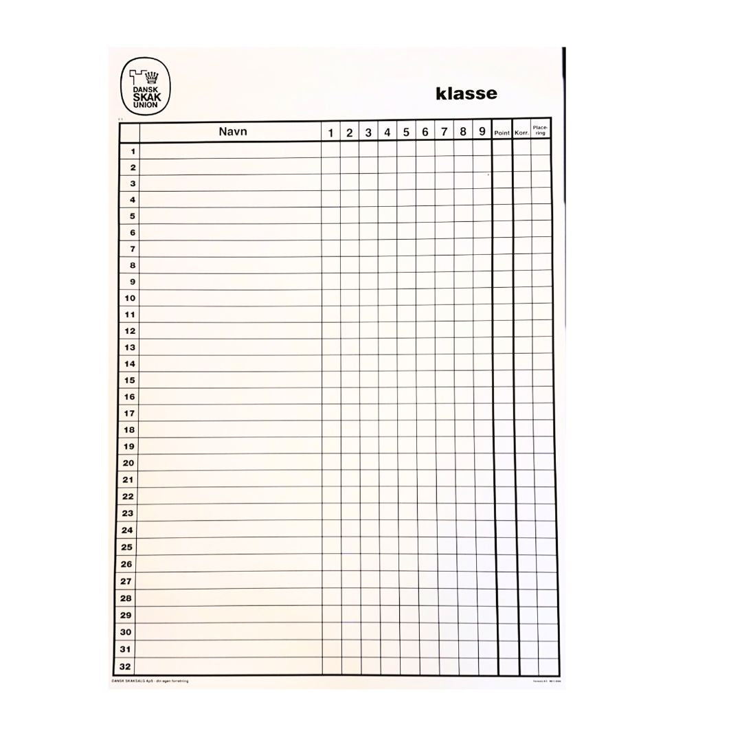 Stor rund tavla för öppna normturneringar i schack med plats för 32 spelare och upp till nio omgångar