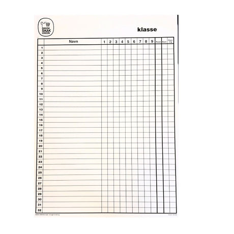 Stor rund tavla för öppna normturneringar i schack med plats för 32 spelare och upp till nio omgångar