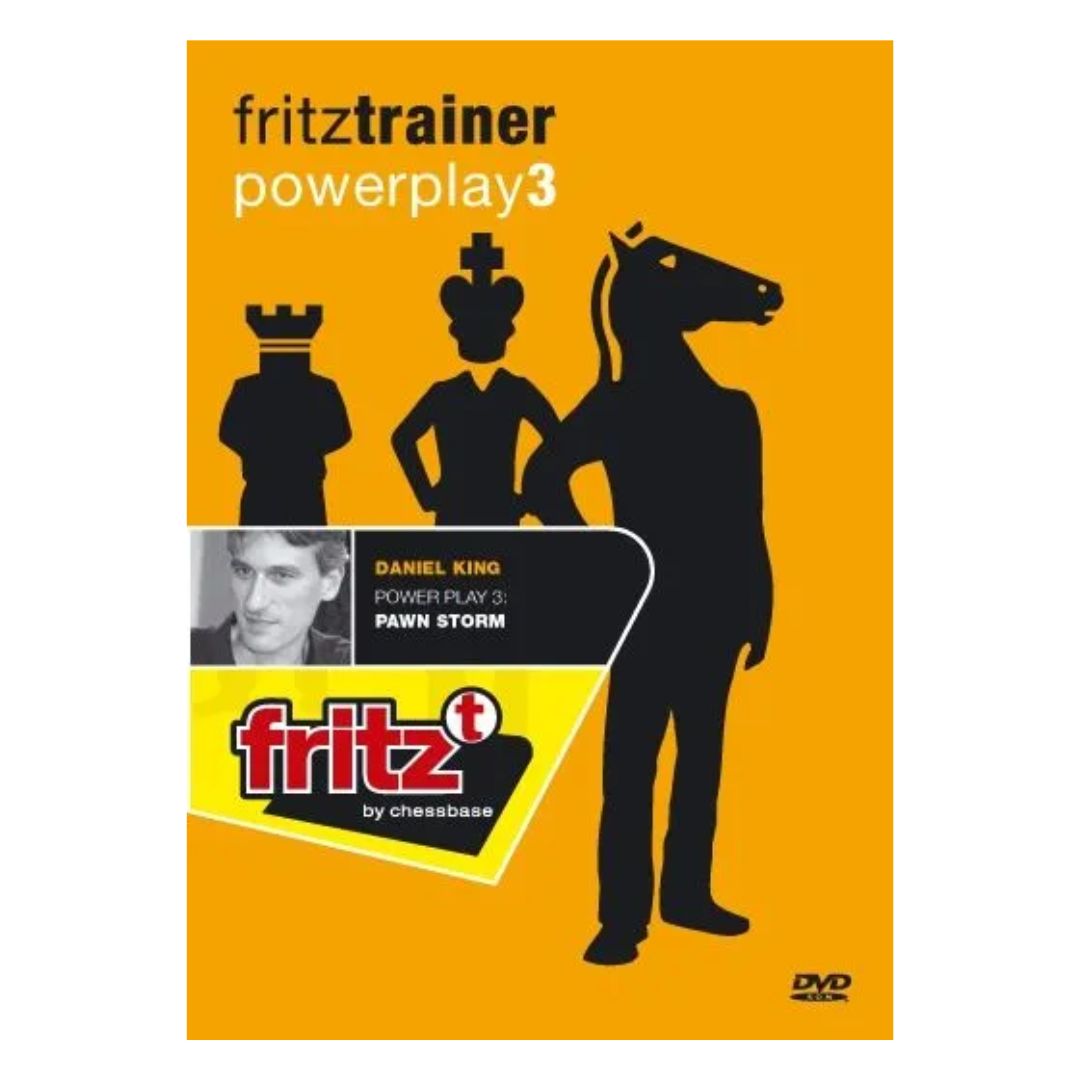 Framsidan på Powerplay 3 DVD Pawn Storm av Daniel King handlar om att attackera sin motståndare i schackspelet med sina bönder.