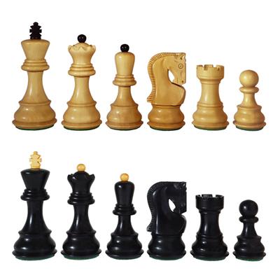 Queen\'s Gambit - exklusiva schackpjäser (svart trä) med kung 96 mm och pjäspåse