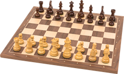 Lyxiga schackspel med spanskt schackbräde och vackra schackpjäser