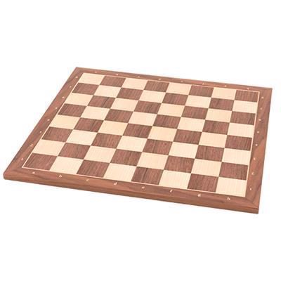 Lyxigt spansk schackbräde i valnöt med en fältstorlek på 45 x 45 mm.